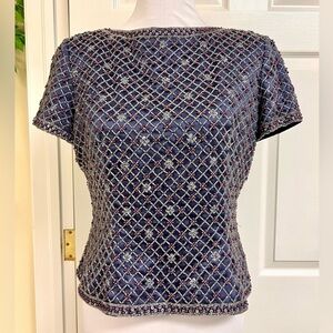 VIE by Victoria Royal 90s Vintage Beaded sequins Crop Top Blouse Victorian M